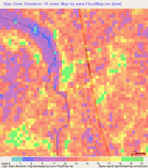 Ujan Gram,Bangladesh Elevation Map