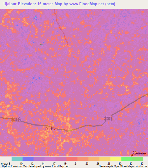 Ujalpur,Bangladesh Elevation Map