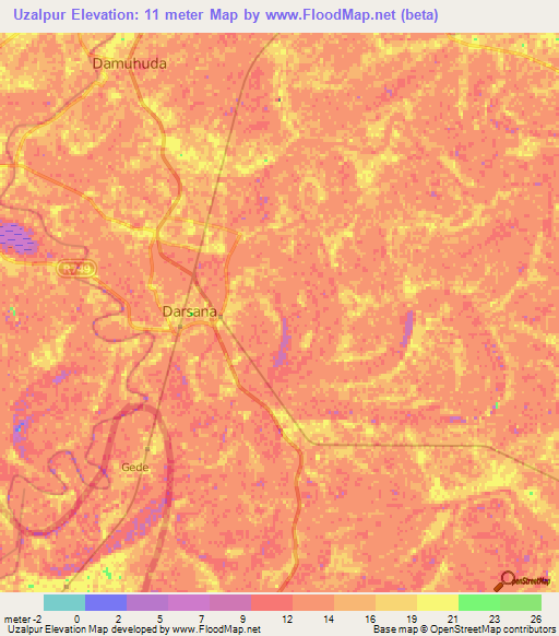 Uzalpur,Bangladesh Elevation Map