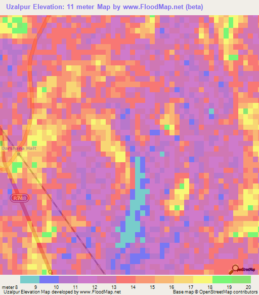 Uzalpur,Bangladesh Elevation Map