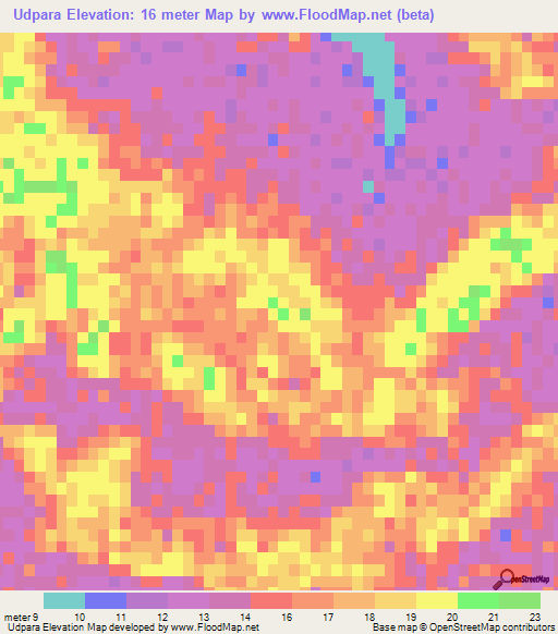 Udpara,Bangladesh Elevation Map