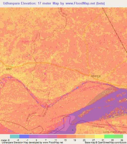 Udhanpara,Bangladesh Elevation Map