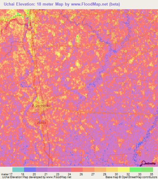 Uchai,Bangladesh Elevation Map