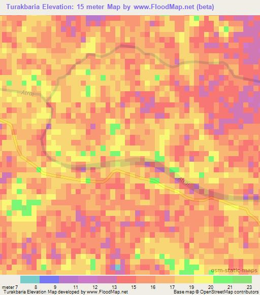 Turakbaria,Bangladesh Elevation Map