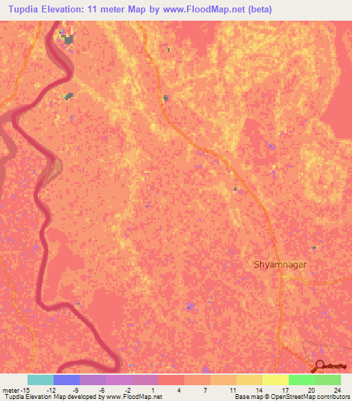 Tupdia,Bangladesh Elevation Map