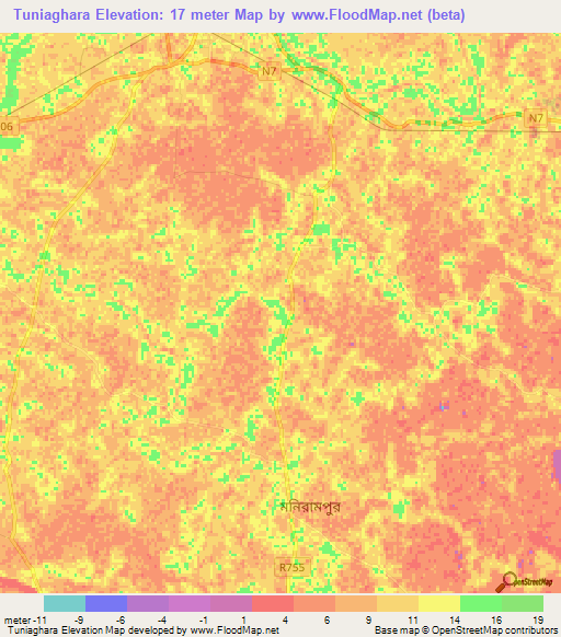 Tuniaghara,Bangladesh Elevation Map