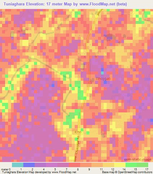 Tuniaghara,Bangladesh Elevation Map