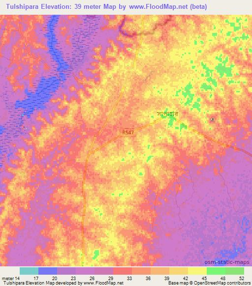 Tulshipara,Bangladesh Elevation Map