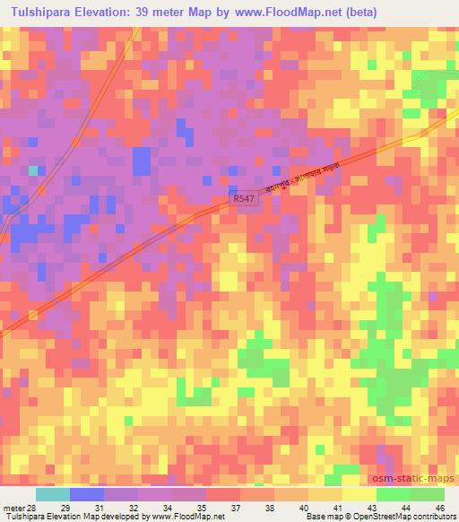 Tulshipara,Bangladesh Elevation Map