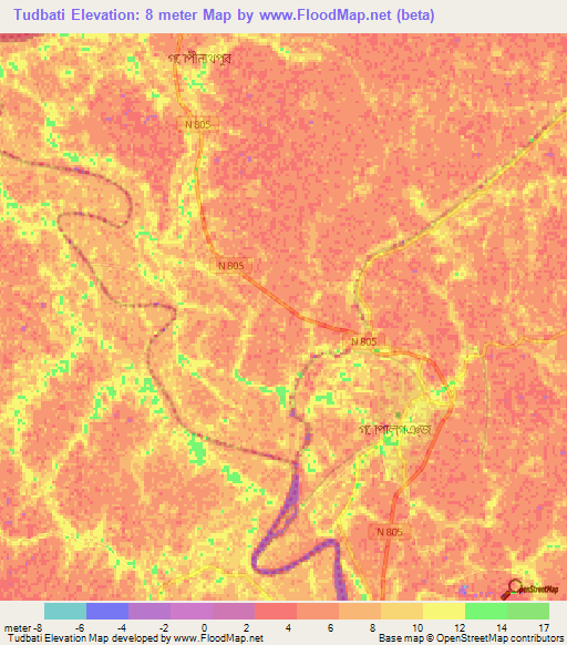 Tudbati,Bangladesh Elevation Map