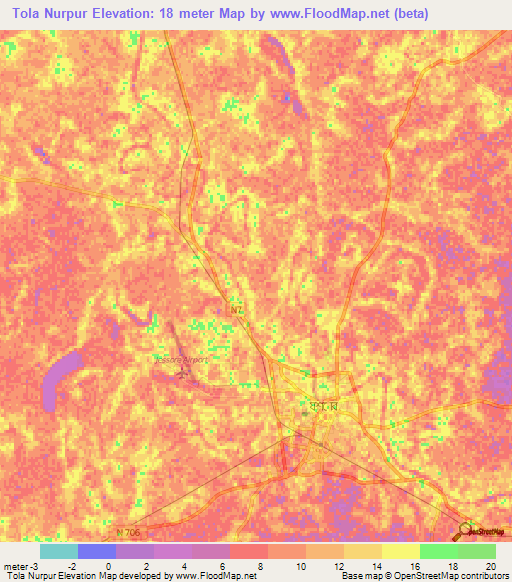 Tola Nurpur,Bangladesh Elevation Map