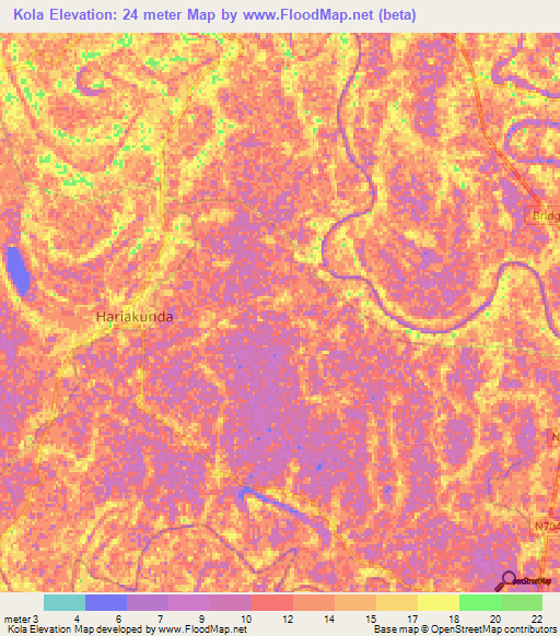 Kola,Bangladesh Elevation Map