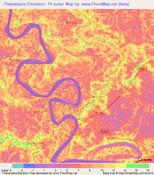 Titahatipara,Bangladesh Elevation Map