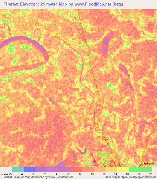 Tirerhat,Bangladesh Elevation Map