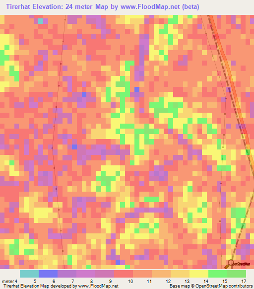 Tirerhat,Bangladesh Elevation Map