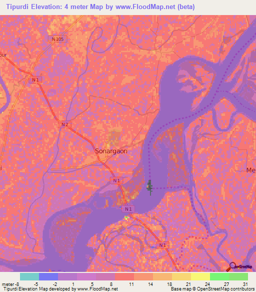 Tipurdi,Bangladesh Elevation Map