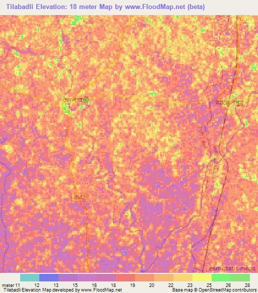 Tilabadli,Bangladesh Elevation Map