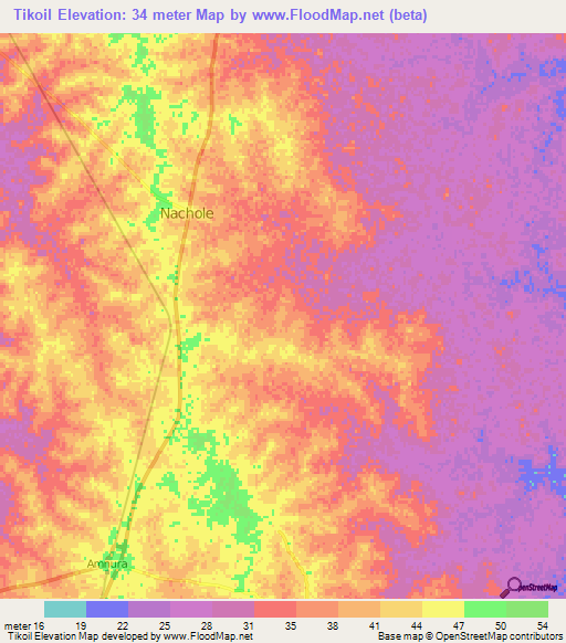 Tikoil,Bangladesh Elevation Map