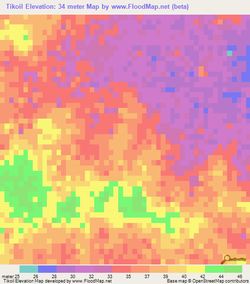 Tikoil,Bangladesh Elevation Map