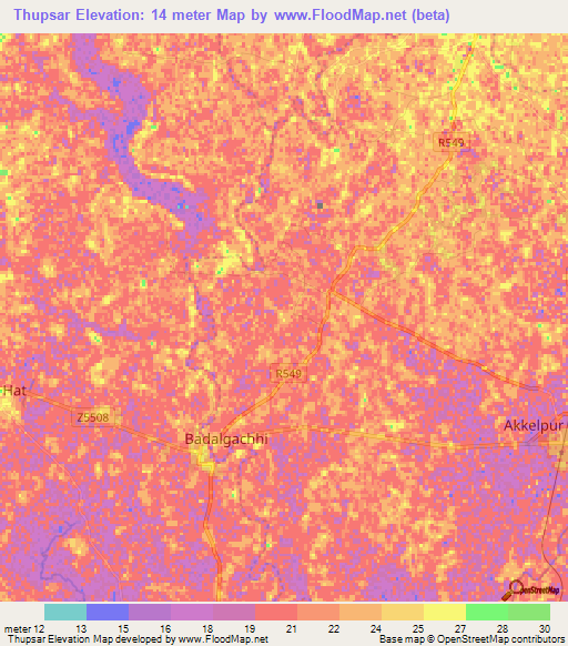 Thupsar,Bangladesh Elevation Map