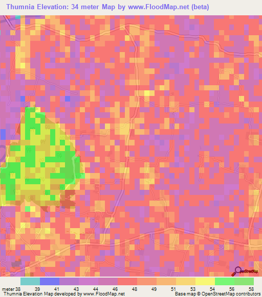 Thumnia,Bangladesh Elevation Map