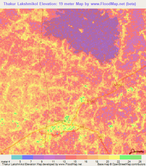 Thakur Lakshmikol,Bangladesh Elevation Map