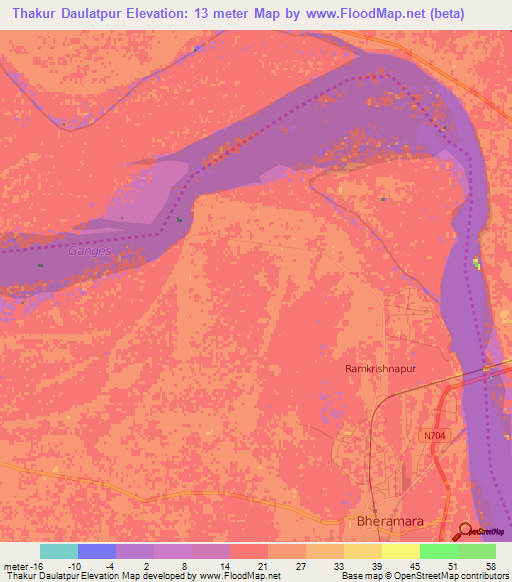 Thakur Daulatpur,Bangladesh Elevation Map