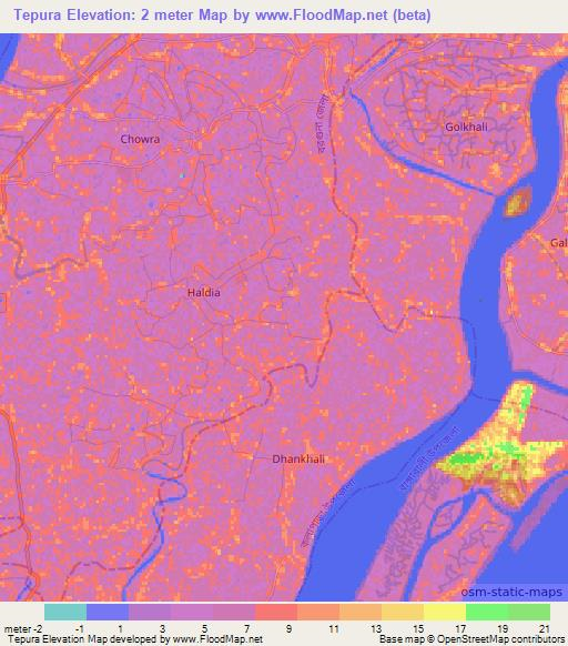 Tepura,Bangladesh Elevation Map