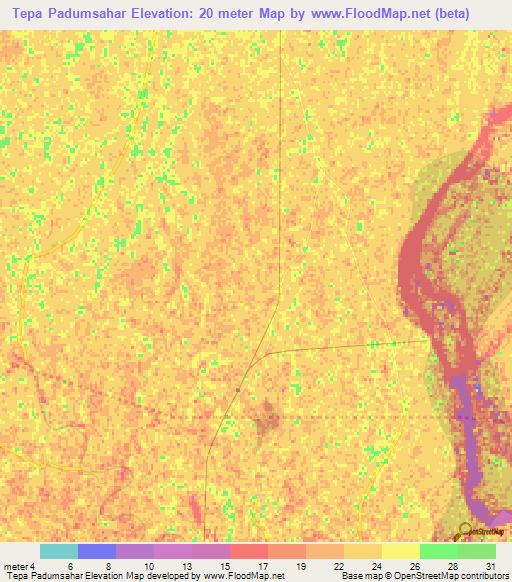 Tepa Padumsahar,Bangladesh Elevation Map