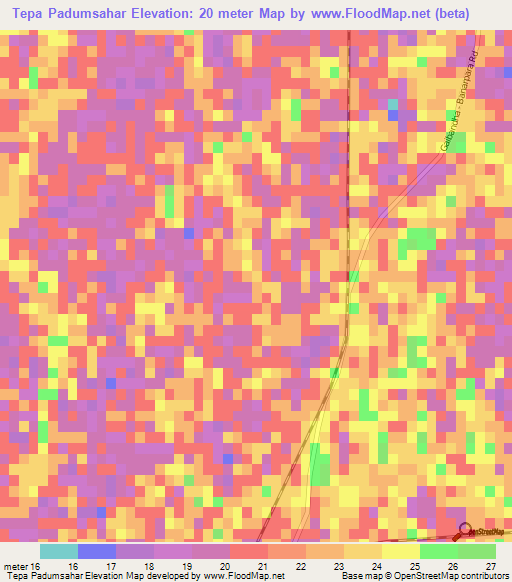 Tepa Padumsahar,Bangladesh Elevation Map