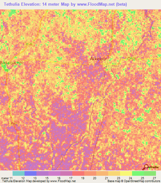 Tethulia,Bangladesh Elevation Map