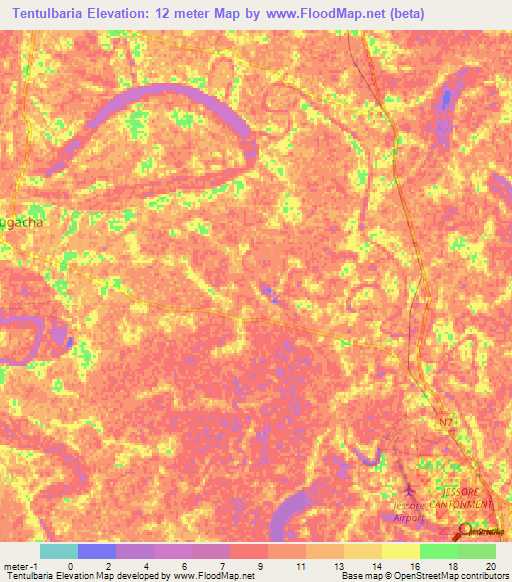 Tentulbaria,Bangladesh Elevation Map