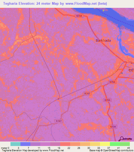 Tegharia,Bangladesh Elevation Map