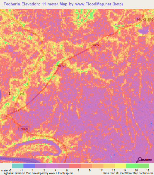 Tegharia,Bangladesh Elevation Map