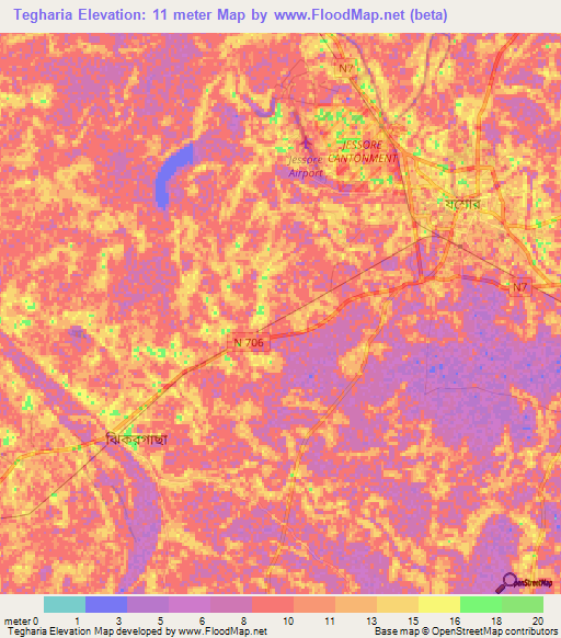 Tegharia,Bangladesh Elevation Map