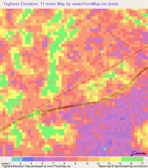 Tegharia,Bangladesh Elevation Map