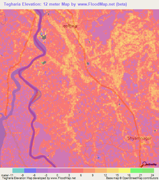 Tegharia,Bangladesh Elevation Map