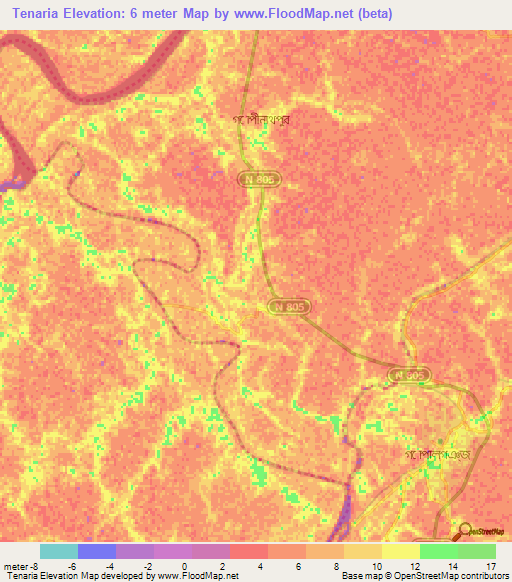 Tenaria,Bangladesh Elevation Map