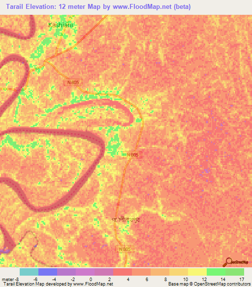 Tarail,Bangladesh Elevation Map