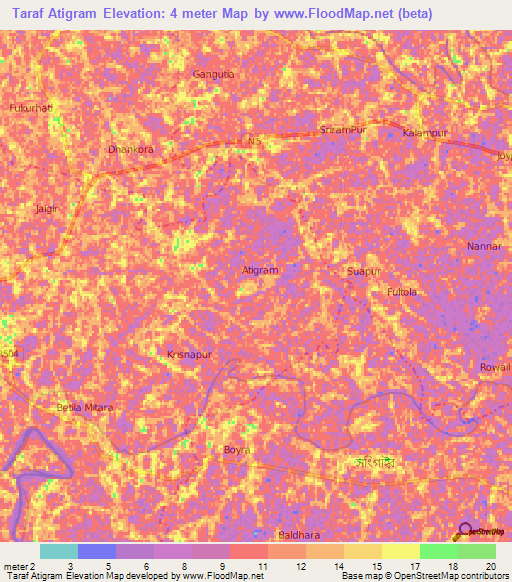 Taraf Atigram,Bangladesh Elevation Map