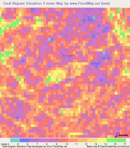 Taraf Atigram,Bangladesh Elevation Map