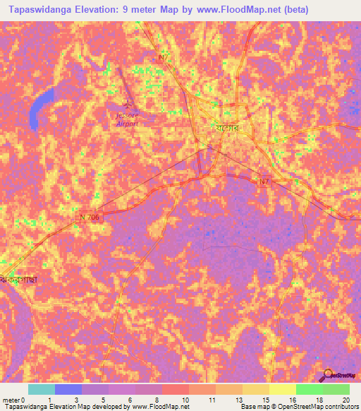 Tapaswidanga,Bangladesh Elevation Map