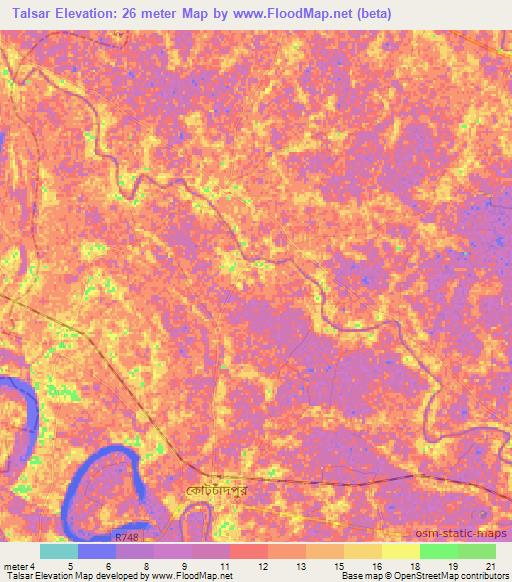 Talsar,Bangladesh Elevation Map