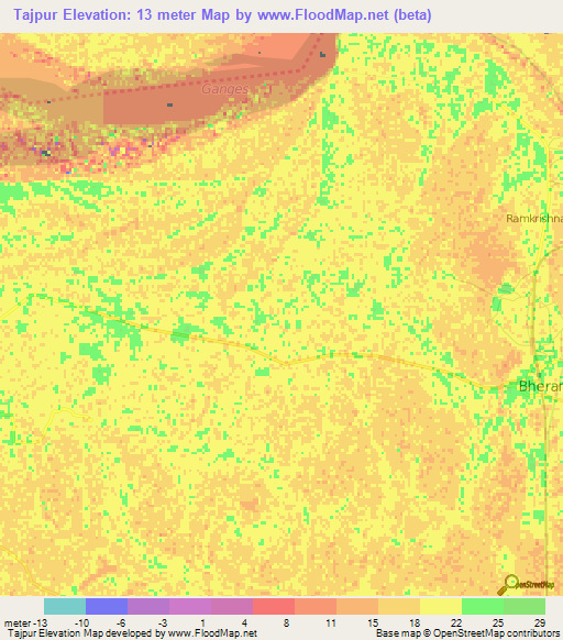 Tajpur,Bangladesh Elevation Map