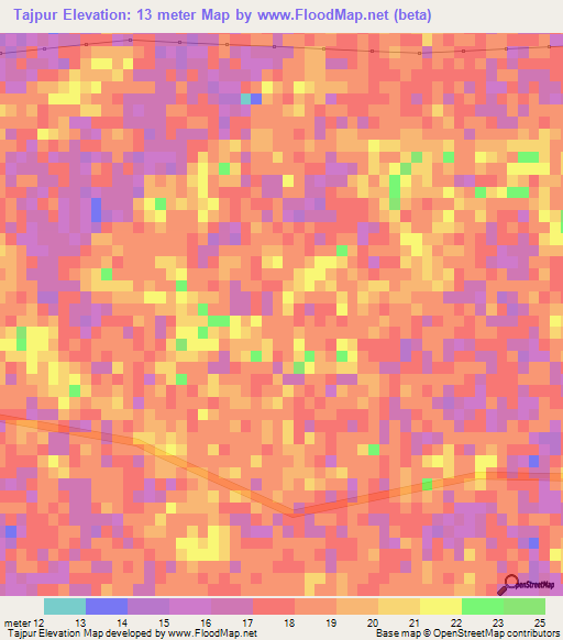 Tajpur,Bangladesh Elevation Map