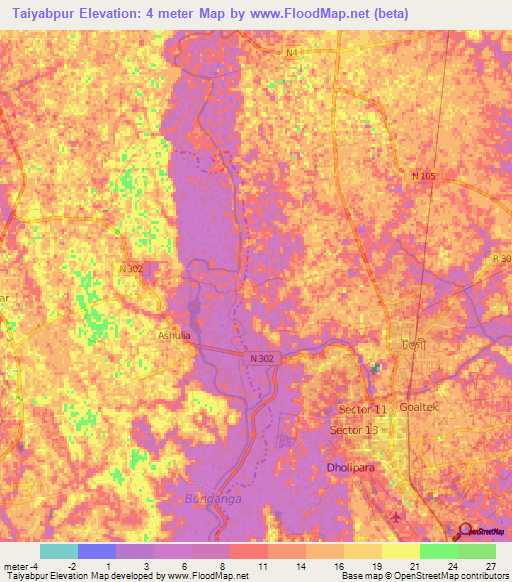 Taiyabpur,Bangladesh Elevation Map