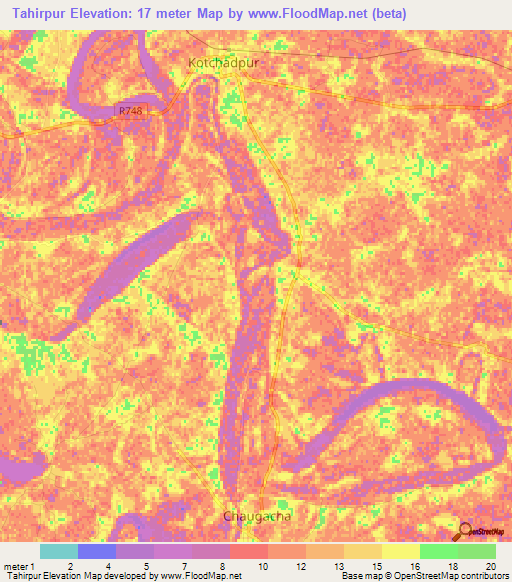 Tahirpur,Bangladesh Elevation Map