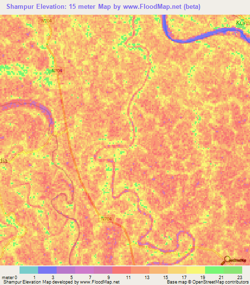 Shampur,Bangladesh Elevation Map