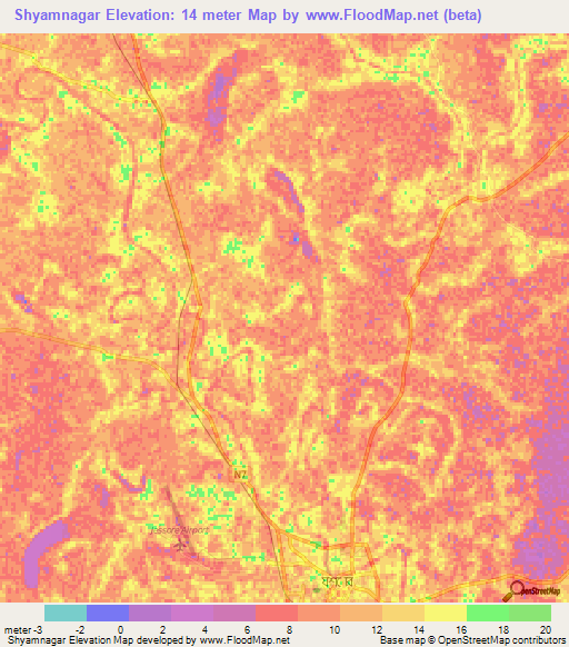 Shyamnagar,Bangladesh Elevation Map