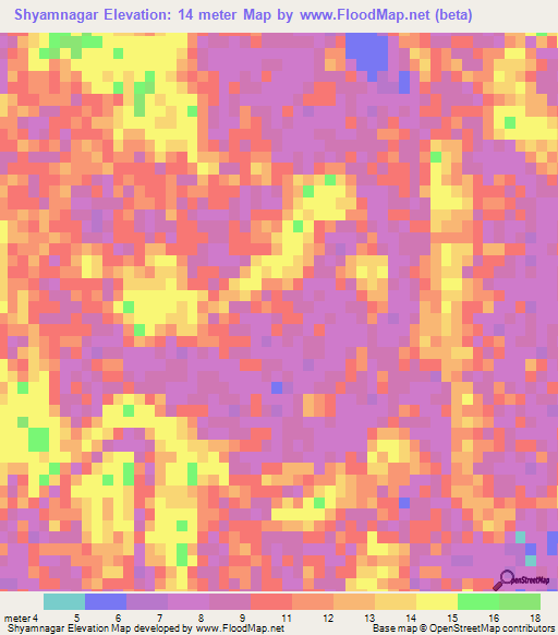 Shyamnagar,Bangladesh Elevation Map